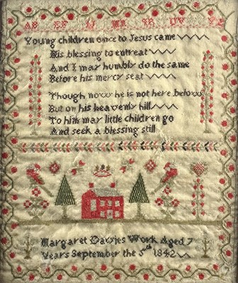 Lot 74 - Two early Victorian Welsh wool samplers, by The Davies sisters, Carmarthen.