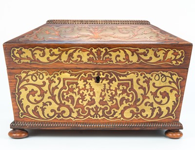 Lot 3 - A Regency rosewood and brass inlaid work box.