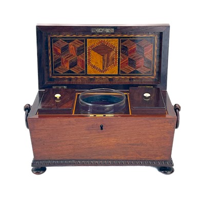 Lot 2 - A William IV rosewood sarcophagus shape tea caddy.