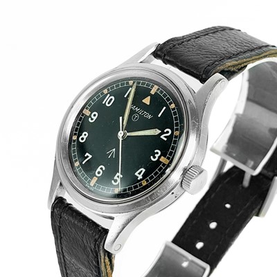 Lot 109 - A Hamilton 1960's military issue manual wind stainless steel wristwatch.
