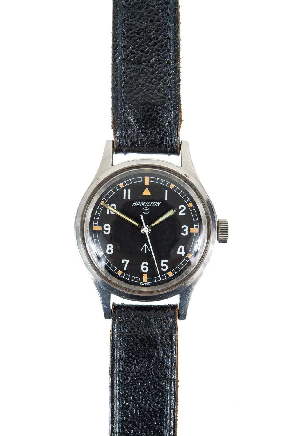 Lot 109 - A Hamilton 1960's military issue manual wind stainless steel wristwatch.