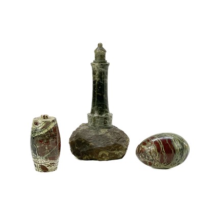 Lot 35 - A Cornish serpentine turned model lighthouse.