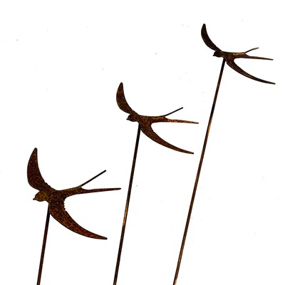 Lot 146 - Three wrought iron swallow garden ornaments.