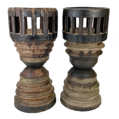 Lot 70 - A pair of unusual large candle holders.