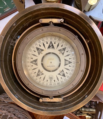 Lot 321 - A brass and teak ship's binnacle compass,...