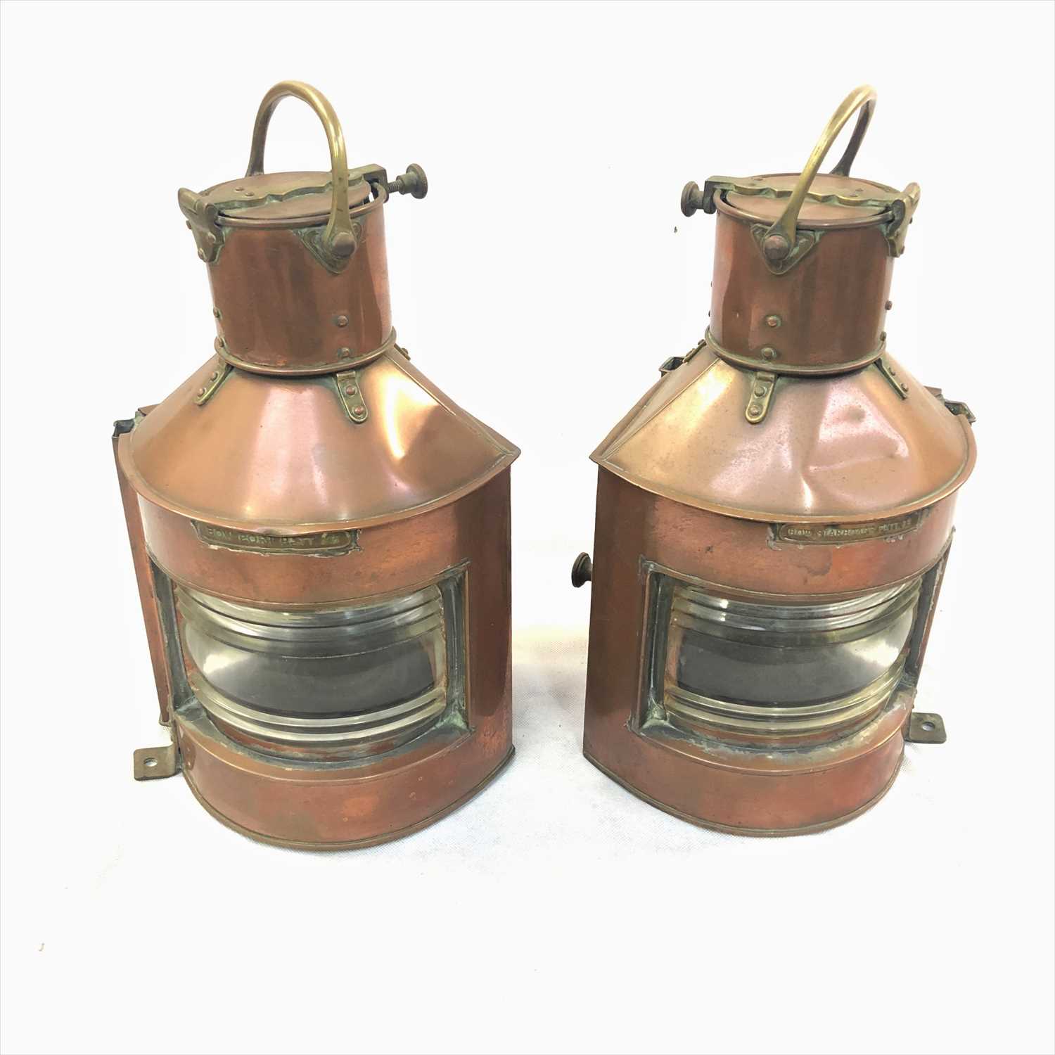 Lot 322 - A pair of copper ship's lamps, bow port (Patt...