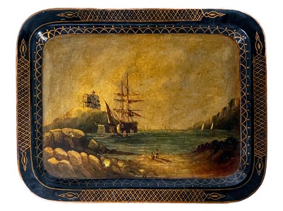 Lot 146 - A Victorian black lacquered papier mache tray.