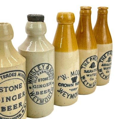 Lot 91 - Ten ginger beer bottles from Dorset; Weymouth, and Dorchester specifically.