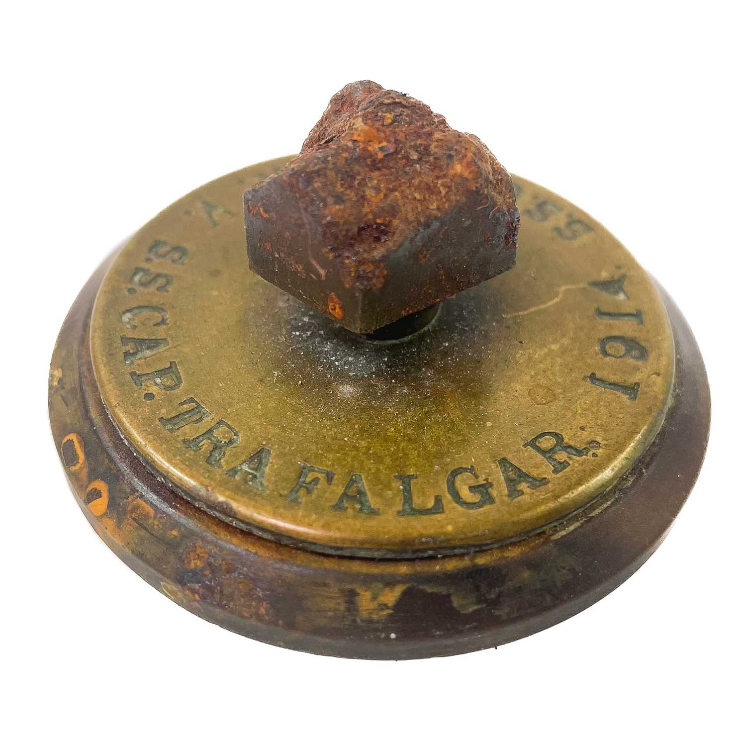 Lot 67 - A piece of shrapnel from the Liner dual SS Carmania v SS Cap Trafalgar 1914.