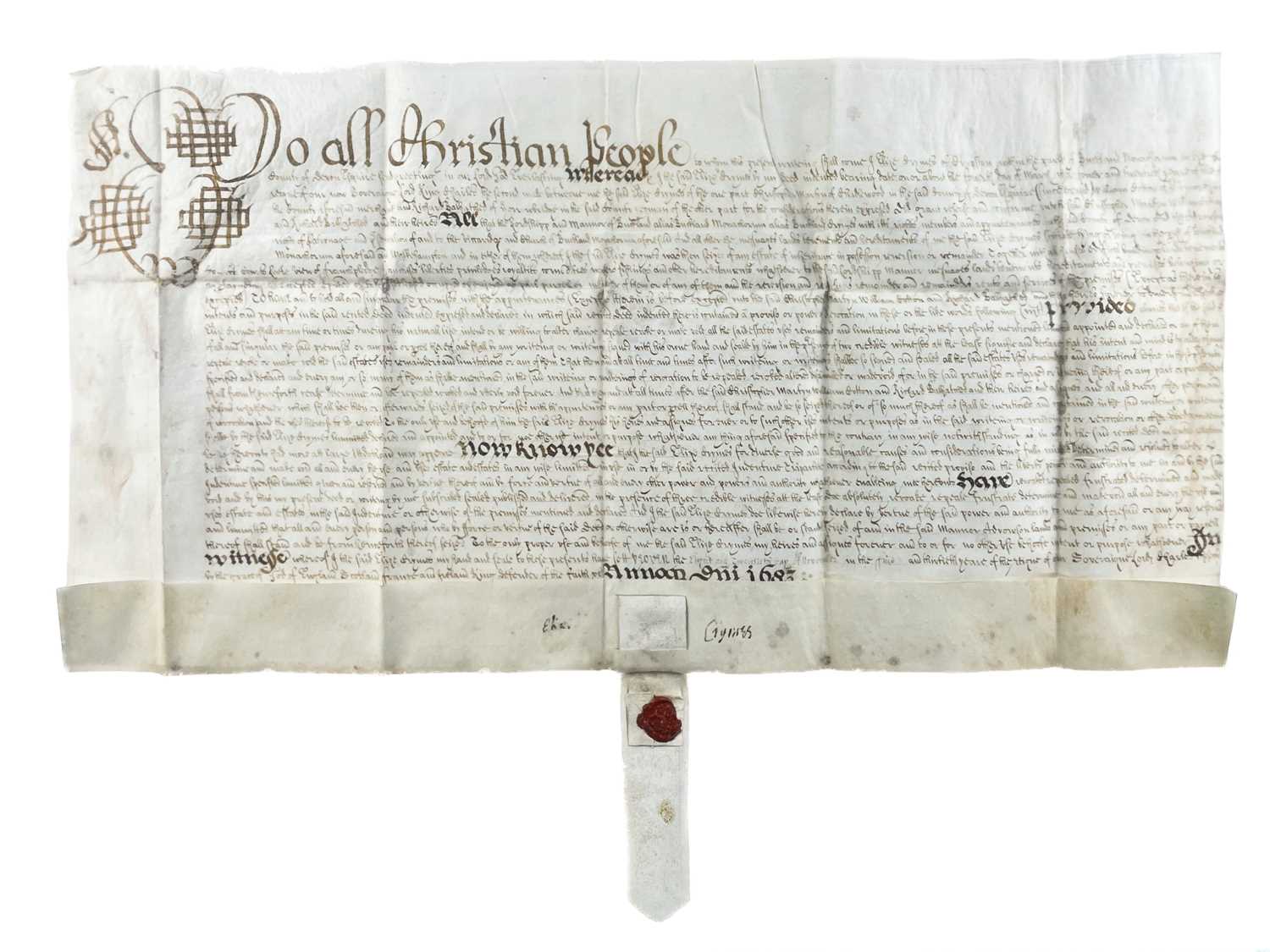 Lot 103 - Framed Devon Indenture dated 1683 to a relative of Francis Drake.