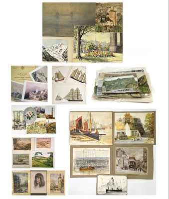 Lot 1446 - A portfolio of unframed watercolours etc by various artists.