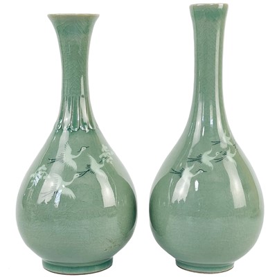 Lot 295 - Two Korean celadon glazed vases, 20th century.