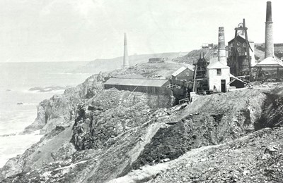 Lot 1458 - J C Burrow, five reproduction prints of black and white photographs of Cornish Tin Mines.