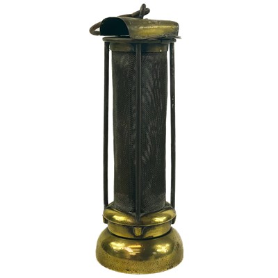 Lot 160 - A 19th century brass Mills Davy style mining lamp.