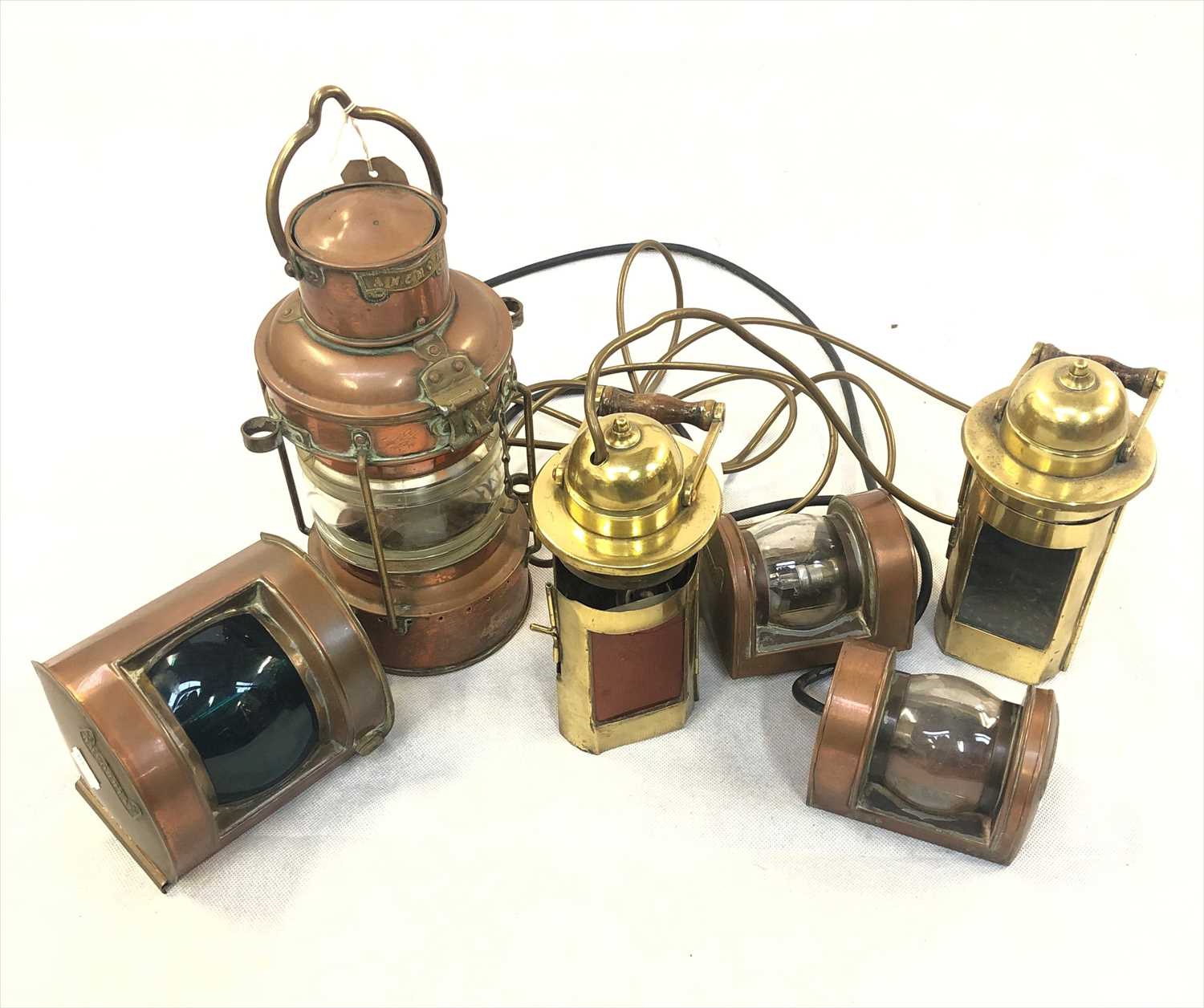 Lot 338 - A ship's copper anchor lamp, height 34cm,...