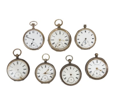 Lot 67 - Seven various silver cased pocket watches for spares and repairs.