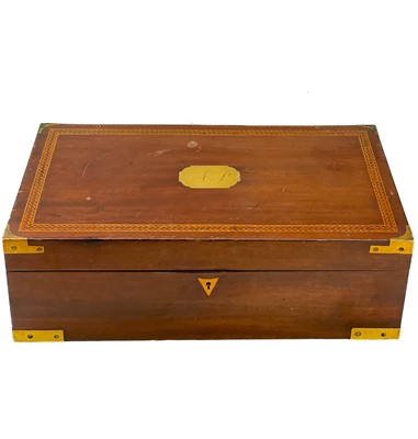 Lot 124 - A 19th century mahogany brass bound inlaid writing slope.