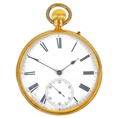 Lot 4 - A Victorian 18ct gold open face crown wind pocket watch.