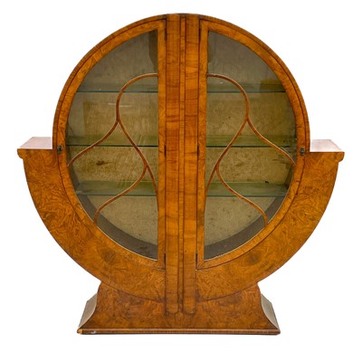 Lot 454 - An Art deco walnut circular display cabinet by Record products.