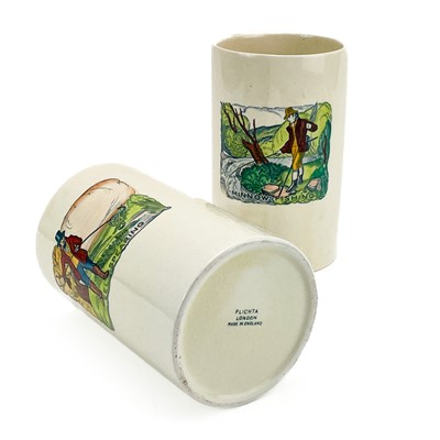 Lot 848 - Two Plichta pottery London tankards decorated with angling scenes.