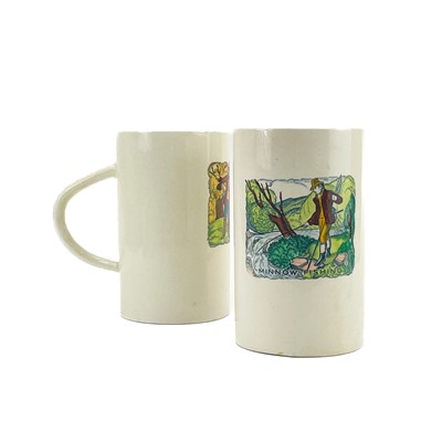 Lot 848 - Two Plichta pottery London tankards decorated with angling scenes.