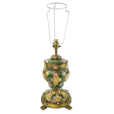 Lot 39 - An Aesthetic movement enamel oil lamp base.