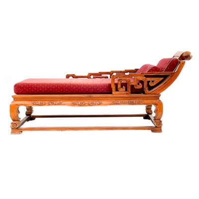 Lot 457 - A Chinese hardwood chaise longue