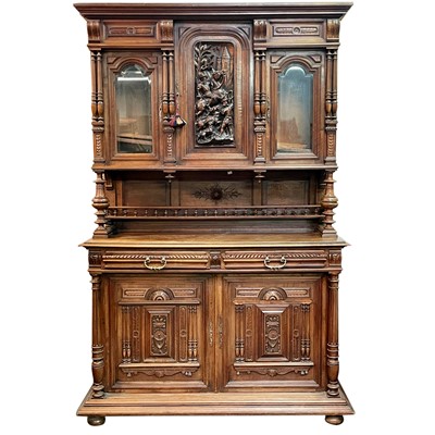 Lot 1846 - A late 19th century continental walnut buffet cabinet.