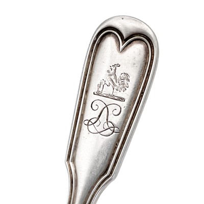 Lot 154 - A Victorian silver set of five fiddle thread pattern cake forks by Francis Higgins.