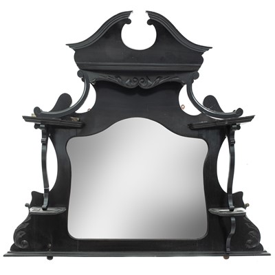 Lot 1879 - A late Victorian ebonised overmantle mirror.