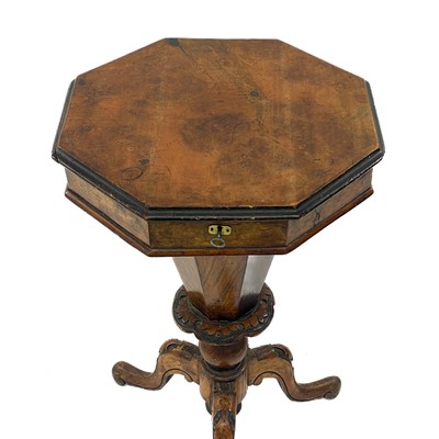 Lot 1837 - A Victorian walnut octagonal sewing table.