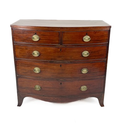 Lot 1892 - A 19th century mahogany bow fronted chest of drawers.