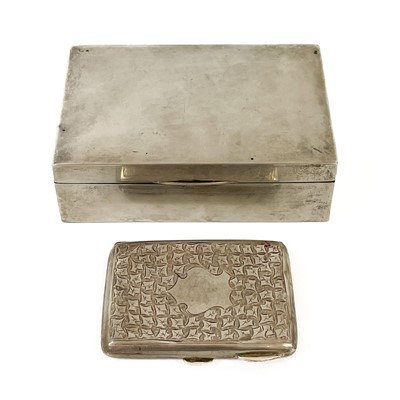 Lot 350 - A George VI silver rectangular cigarette box and a cigarette case.