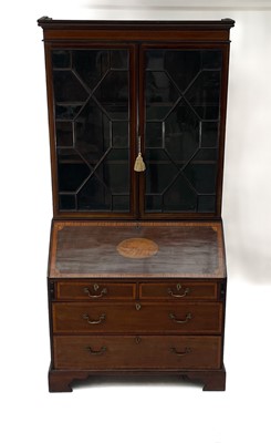 Lot 1816 - A George III mahogany and satin wood crossbanded bureau bookcase.