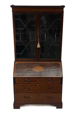 Lot 682 - A George III mahogany and satin wood crossbanded bureau bookcase.