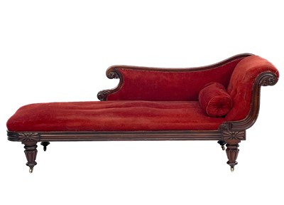 Lot 1850 - A Victorian mahogany framed upholstered chaise lounge.