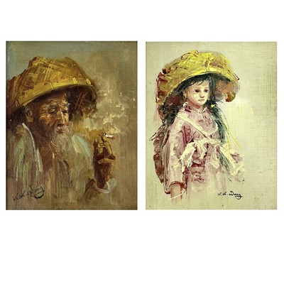 Lot 386 - Two oil on board paintings signed K.K. Wong.