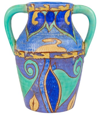 Lot 515 - A Clarice Cliff Bizarre Inspiration Persian pattern twin handled vase.