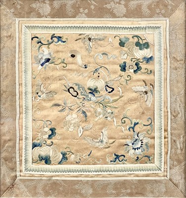 Lot 338 - A Chinese silk embroidered panel, 19th century.