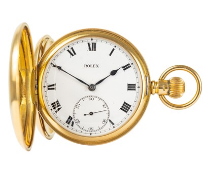 Lot 33 - ROLEX - An early 20th century 18ct gold full hunter pocket watch.