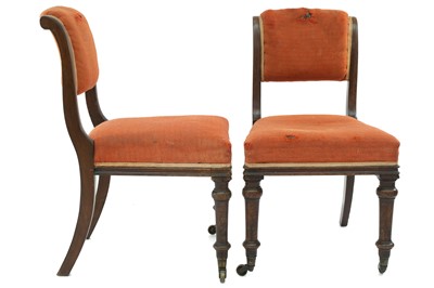 Lot 1896 - A pair of late Victorian walnut upholstered dining chairs by Howard & Sons London.