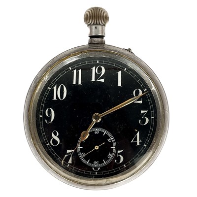 Lot 10 - A 935 silver cased Goliath crown wind pocket watch within mahogany travel case.