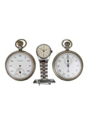 Lot 68 - A nickel cased crown wind pocket watch, a stop watch and a nurses manual watch by Sekonda.