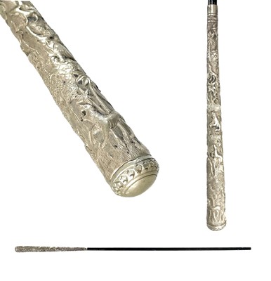 Lot 128 - An Indian silver handled ebonised walking cane, circa 1900.