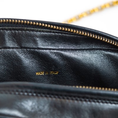 Lot 148 - A Chanel black lambskin leather chevron camera bag.