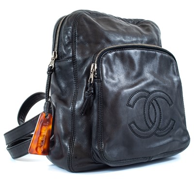 Lot 142 - A Chanel black lambskin rucksack.