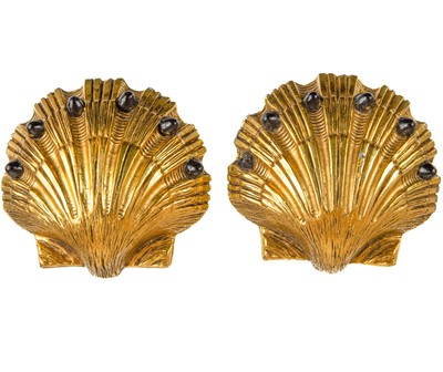 Lot 21 - A Chanel rare pair of 1970's gold-tone scallop shell Maison Gripoix clip earrings.