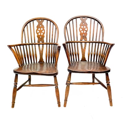 Lot 235 - A pair of 19th century ash, elm and beech Windsor chairs.