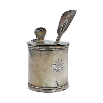 Lot 2 - A Victorian silver mustard pot by Thomas Johnson and a George IV mustard spoon.