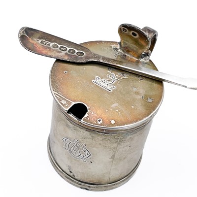 Lot 2 - A Victorian silver mustard pot by Thomas Johnson and a George IV mustard spoon.